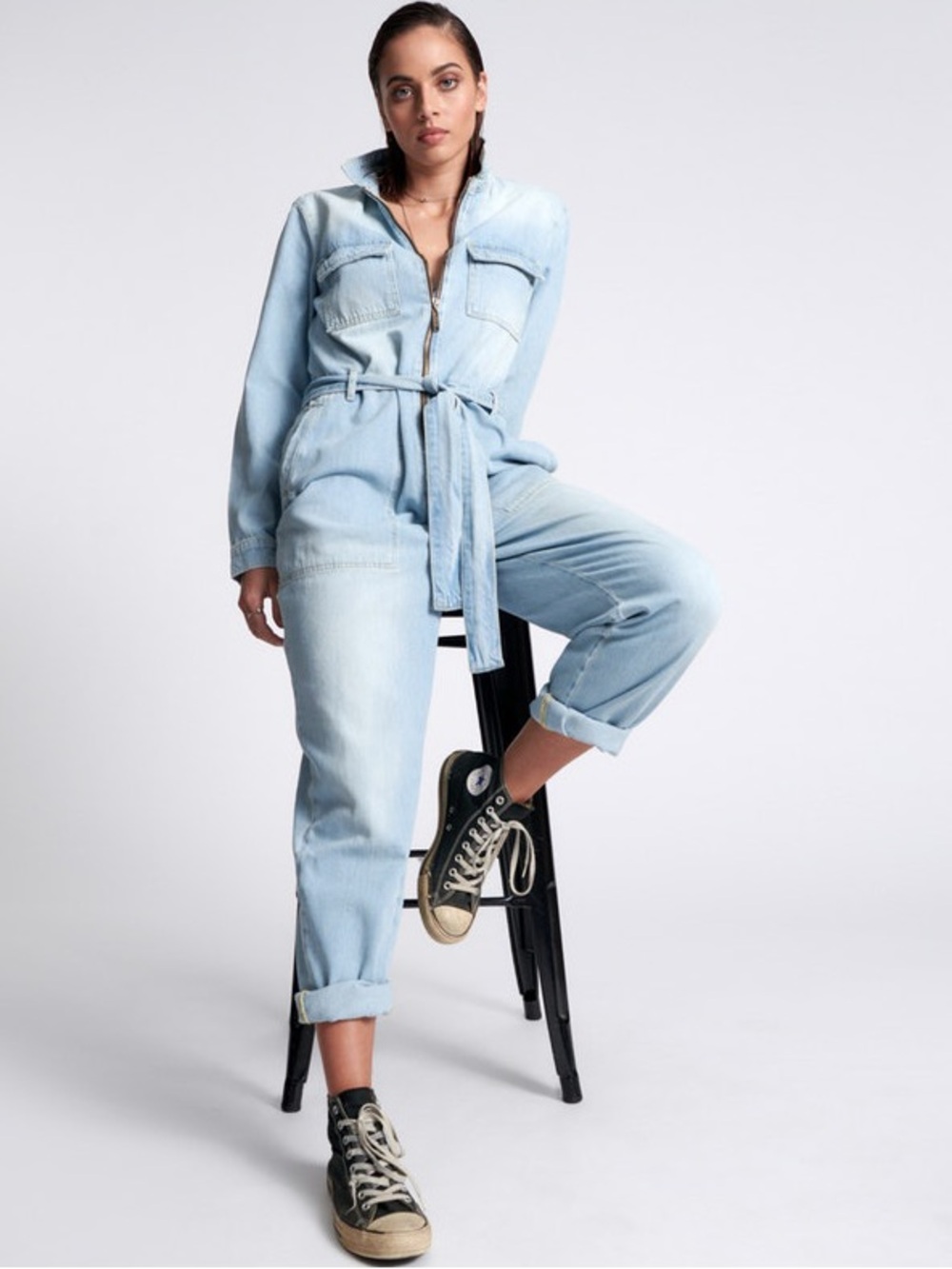 Sneak Pick Light Wash Denim Jumpsuit Jeans - Women